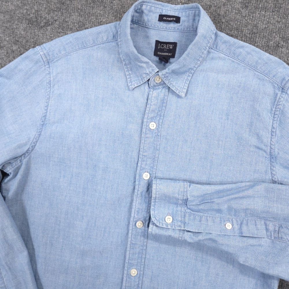 J Crew Chambray Shirt Mens Small Blue Classic Fit Long Sleeve Button Up Preppy